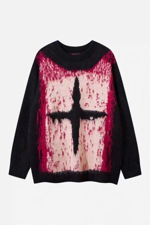 Concert Outfit Contrast Color Cross Sweater