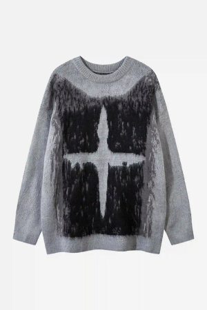 Concert Outfit Contrast Color Cross Sweater