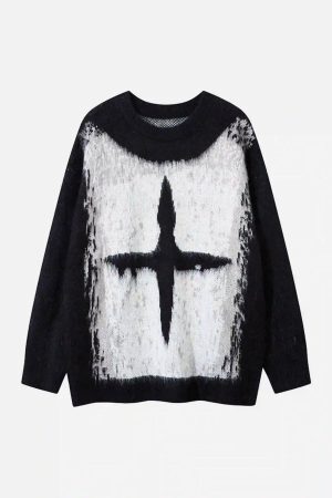 Concert Outfit Contrast Color Cross Sweater