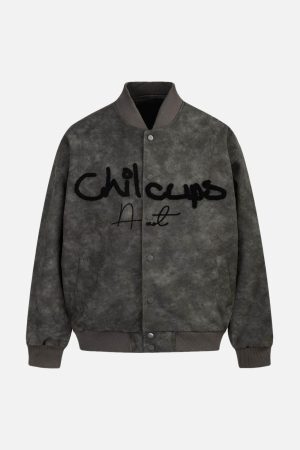 Concert Outfit Contrast Color Embroidery Bomber Jacket