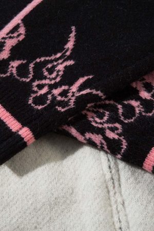 Concert Outfit Contrast Color Jacquard Mock Neck Zipper Sweater