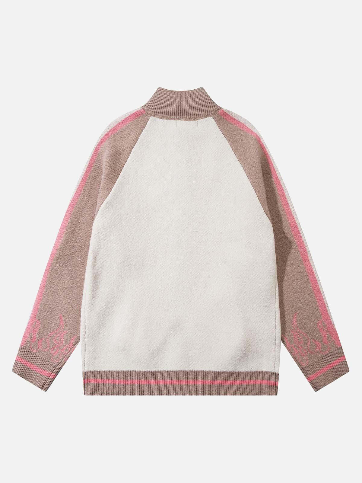 Concert Outfit Contrast Color Jacquard Mock Neck Zipper Sweater Concert Outfit Contrast Color Jacquard Mock Neck Zipper Sweater