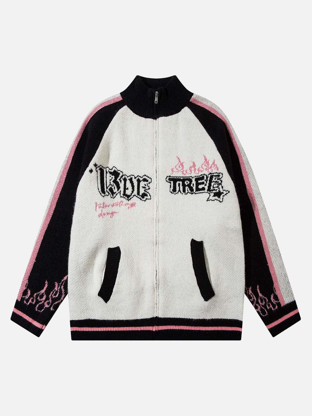 Concert Outfit Contrast Color Jacquard Mock Neck Zipper Sweater Concert Outfit Contrast Color Jacquard Mock Neck Zipper Sweater