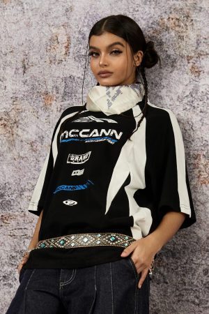 Concert Outfit Contrast Color Motorcycle Print T-Shirt