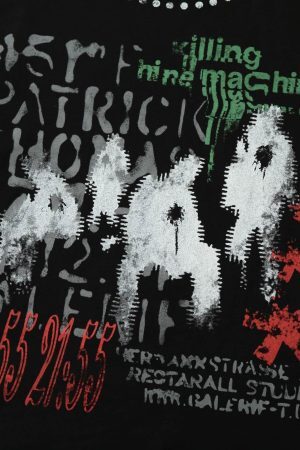 Concert Outfit Contrast Color Patchwork Print T-Shirt