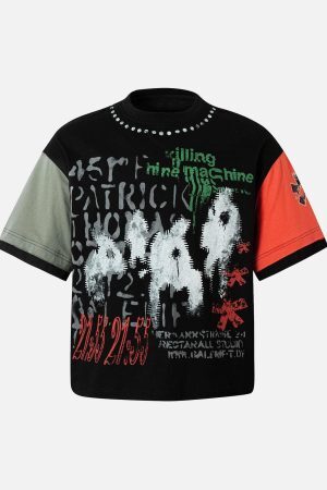 Concert Outfit Contrast Color Patchwork Print T-Shirt