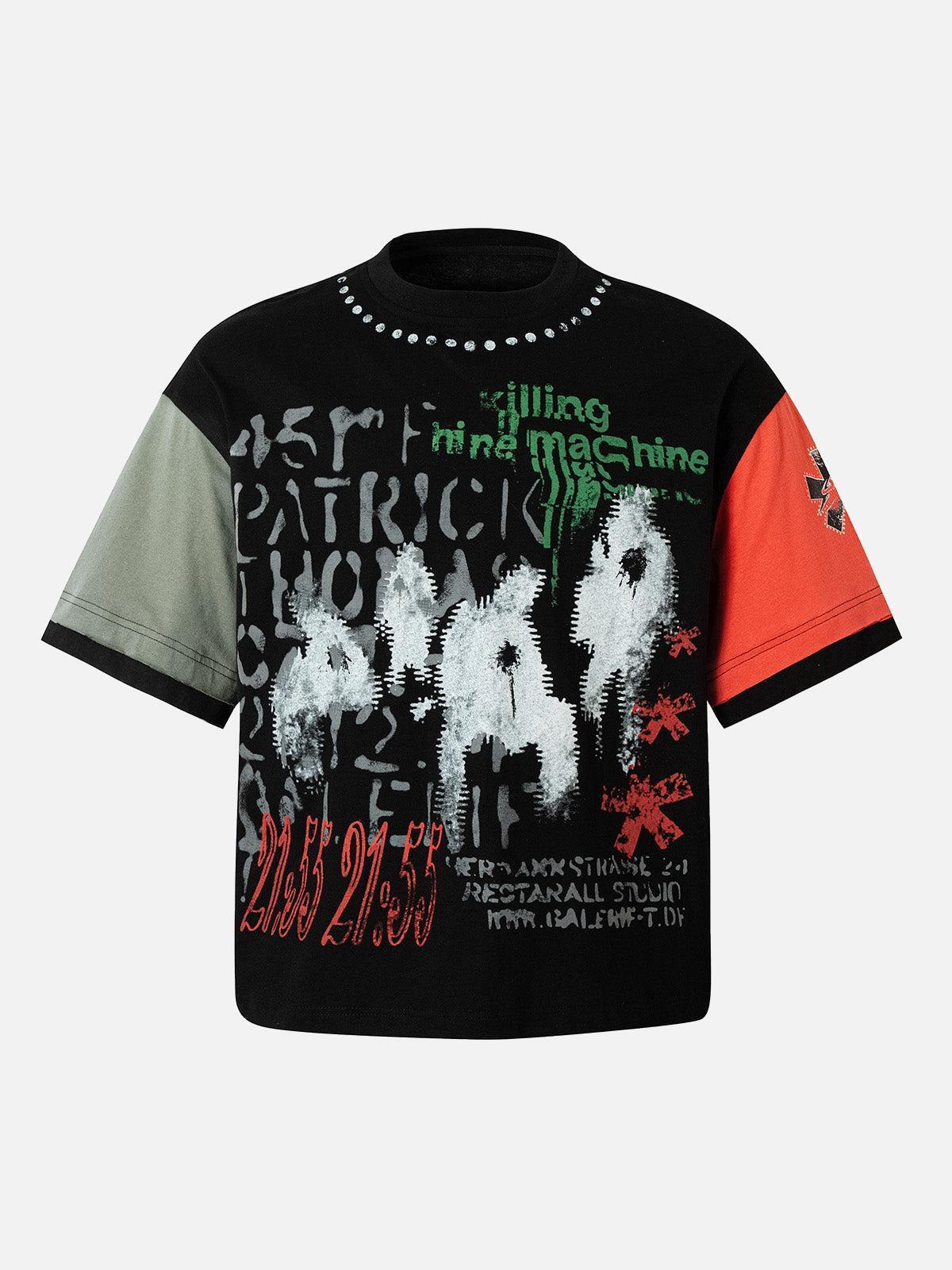 Concert Outfit Contrast Color Patchwork Print T-Shirt Concert Outfit Contrast Color Patchwork Print T-Shirt