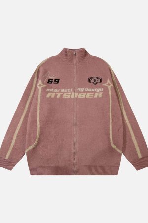 Concert Outfit Contrast Color Racing Zip-Up Cardigan