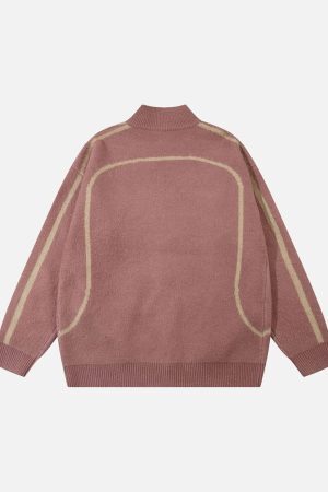 Concert Outfit Contrast Color Racing Zip-Up Cardigan