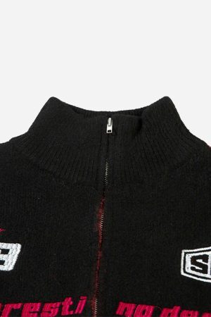 Concert Outfit Contrast Color Racing Zip-Up Cardigan