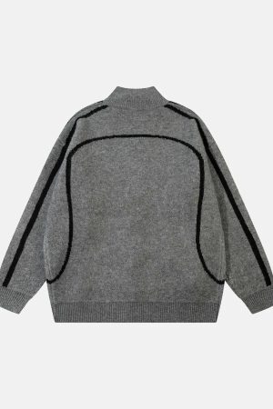 Concert Outfit Contrast Color Racing Zip-Up Cardigan