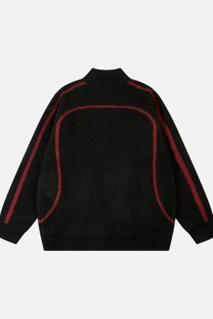 Concert Outfit Contrast Color Racing Zip-Up Cardigan