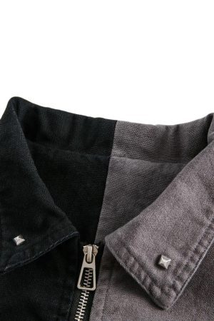 Concert Outfit Contrast Color Spliced Graffiti Zip Up Jacket