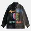 Concert Outfit Contrast Color Spliced Graffiti Zip Up Jacket