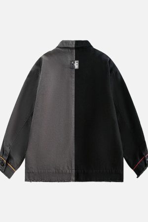 Concert Outfit Contrast Color Spliced Graffiti Zip Up Jacket