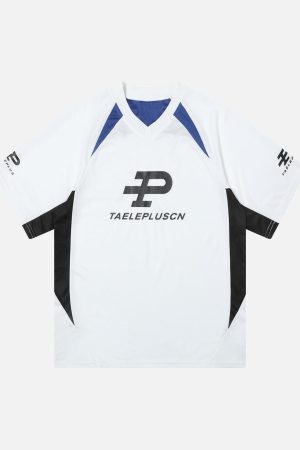 Concert Outfit Contrast Color Sporty V-Neck Jersey T-Shirt