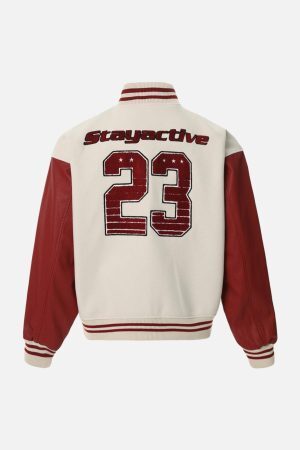 Concert Outfit Contrast Color Stitching Embroidery Bomber Jacket