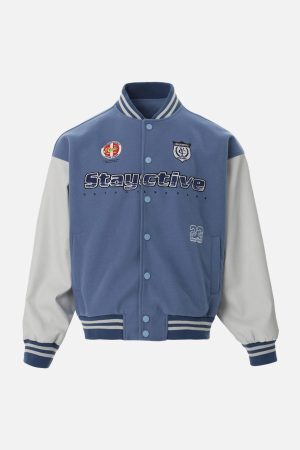 Concert Outfit Contrast Color Stitching Embroidery Bomber Jacket