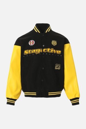 Concert Outfit Contrast Color Stitching Embroidery Bomber Jacket