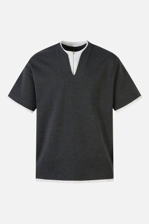 Concert Outfit Contrast Color Stitching Faux Two-Piece T-Shirt