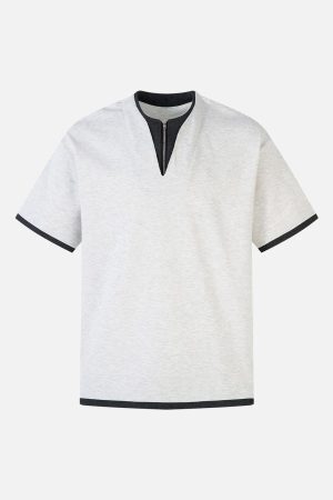 Concert Outfit Contrast Color Stitching Faux Two-Piece T-Shirt