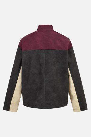 Concert Outfit Contrast Color Suede PU Leather Jacket