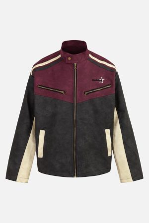 Concert Outfit Contrast Color Suede PU Leather Jacket