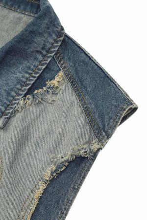 Concert Outfit Contrast Denim Heart Stitching Street Rap Vest