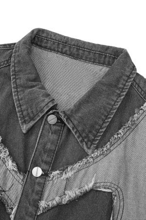 Concert Outfit Contrast Denim Heart Stitching Street Rap Vest