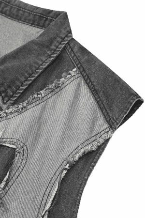 Concert Outfit Contrast Denim Heart Stitching Street Rap Vest