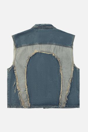 Concert Outfit Contrast Denim Heart Stitching Street Rap Vest