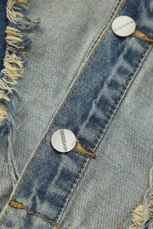 Concert Outfit Contrast Denim Heart Stitching Street Rap Vest