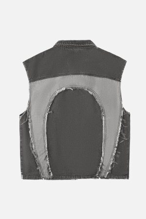 Concert Outfit Contrast Denim Heart Stitching Street Rap Vest
