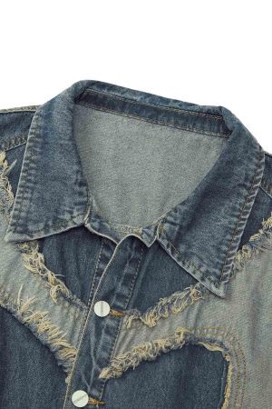 Concert Outfit Contrast Denim Heart Stitching Street Rap Vest