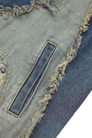 Concert Outfit Contrast Denim Heart Stitching Street Rap Vest