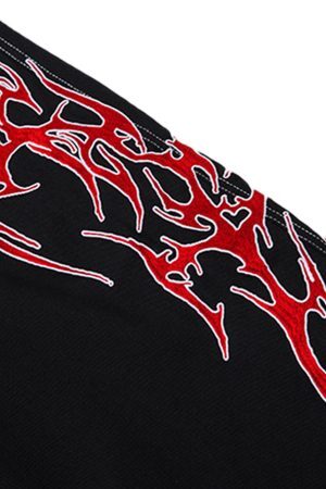 Concert Outfit Contrast Flame Embroidered Baggy Jeans