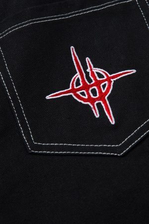 Concert Outfit Contrast Flame Embroidered Baggy Jeans