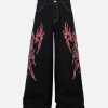 Concert Outfit Contrast Flame Embroidered Baggy Jeans