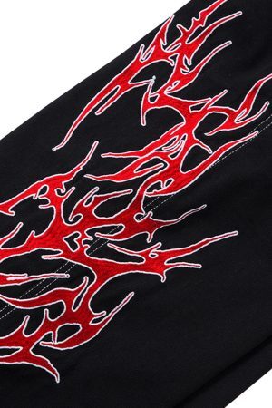 Concert Outfit Contrast Flame Embroidered Baggy Jeans