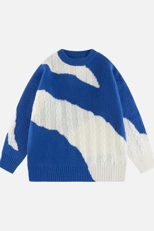 Concert Outfit Contrast Irregular Design Knit Sweater