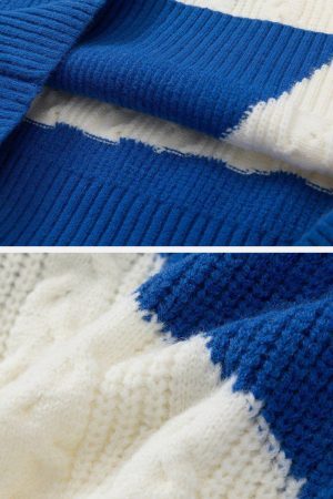 Concert Outfit Contrast Irregular Design Knit Sweater