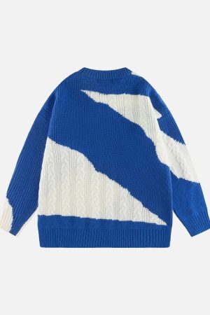 Concert Outfit Contrast Irregular Design Knit Sweater