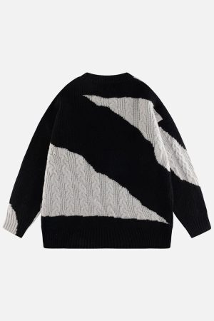 Concert Outfit Contrast Irregular Design Knit Sweater
