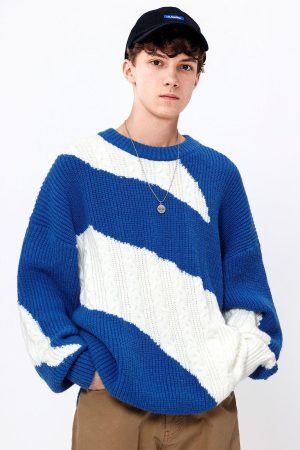 Concert Outfit Contrast Irregular Design Knit Sweater