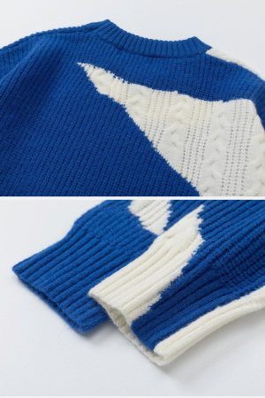 Concert Outfit Contrast Irregular Design Knit Sweater