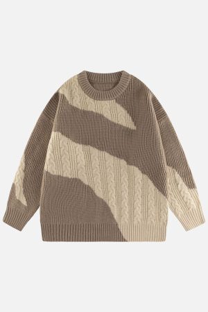 Concert Outfit Contrast Irregular Design Knit Sweater