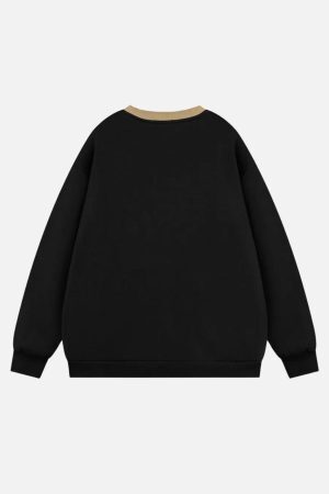 Concert Outfit Contrast Paneled Embroidery Sweatshirt