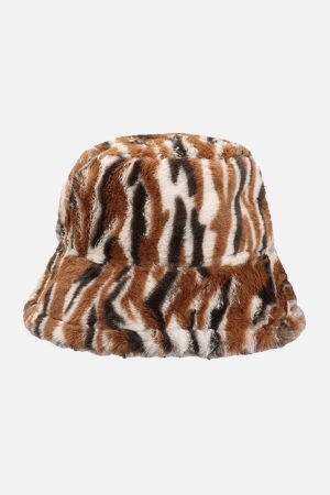 Concert Outfit Contrast Striped Plush Vintage Bucket Hat