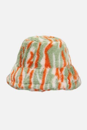 Concert Outfit Contrast Striped Plush Vintage Bucket Hat