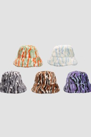 Concert Outfit Contrast Striped Plush Vintage Bucket Hat